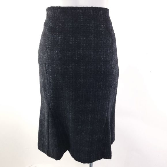 Theory Alpaca Tweed Flounce Hem Midi Skirt Black Gray sz 8 - Picture 2 of 6
